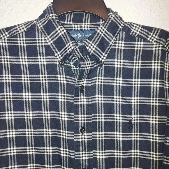 Ralph Lauren Classic Fit Shirt Mens Medium Blue Plaid Flannel Button Down - Picture 3 of 6